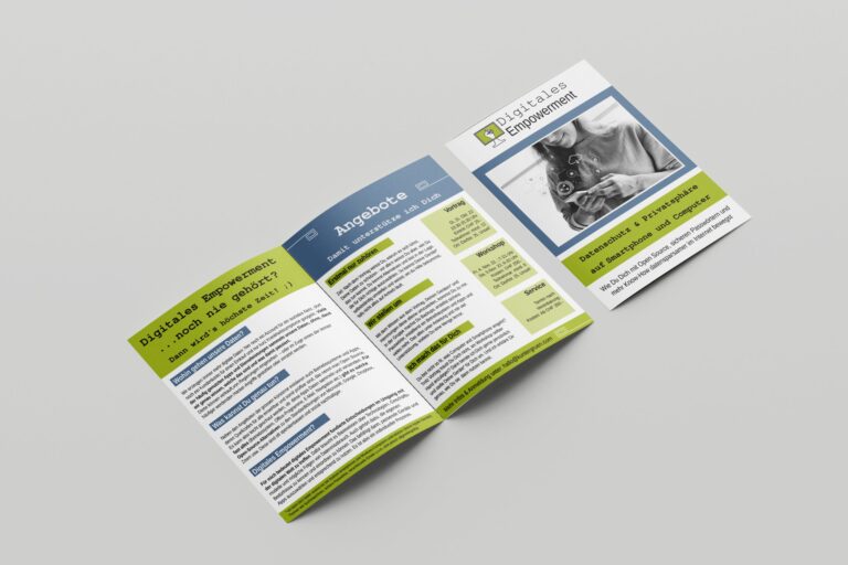 Ein blau grüner Flyer von digitalem empowement
