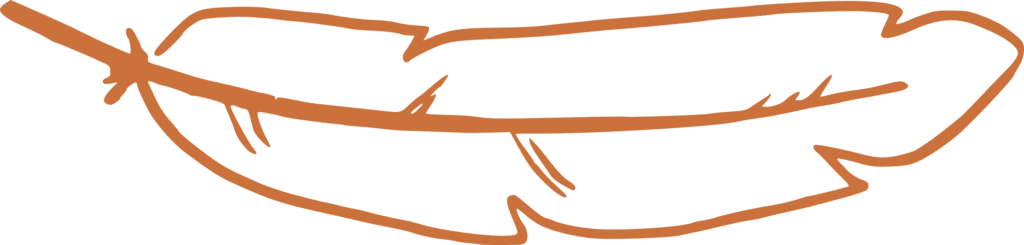 Eine gezeichnete, liegende Feder in Orange