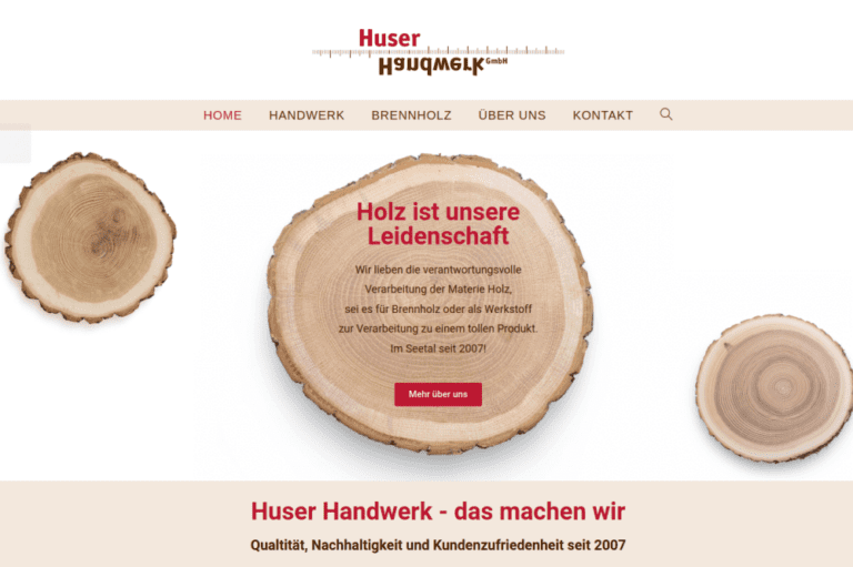 Webseitenausschnitt von Huser Handwerk