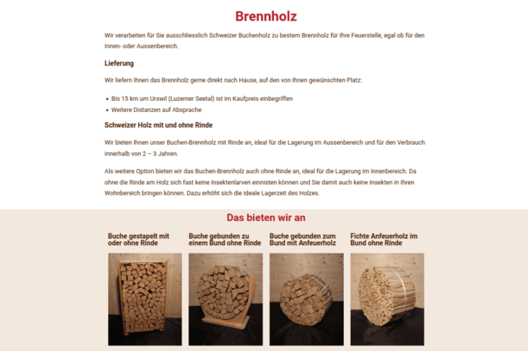 Webseitenausschnitt von Huser Handwerk