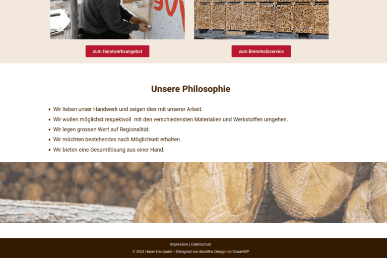 Webseitenausschnitt von Huser Handwerk